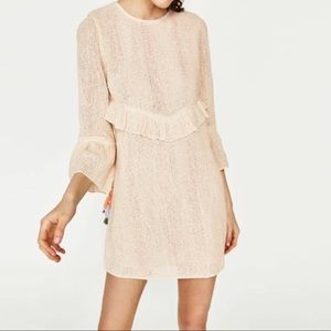Zara Crochet Knit Tassel Ruffle Dress NWT sz S